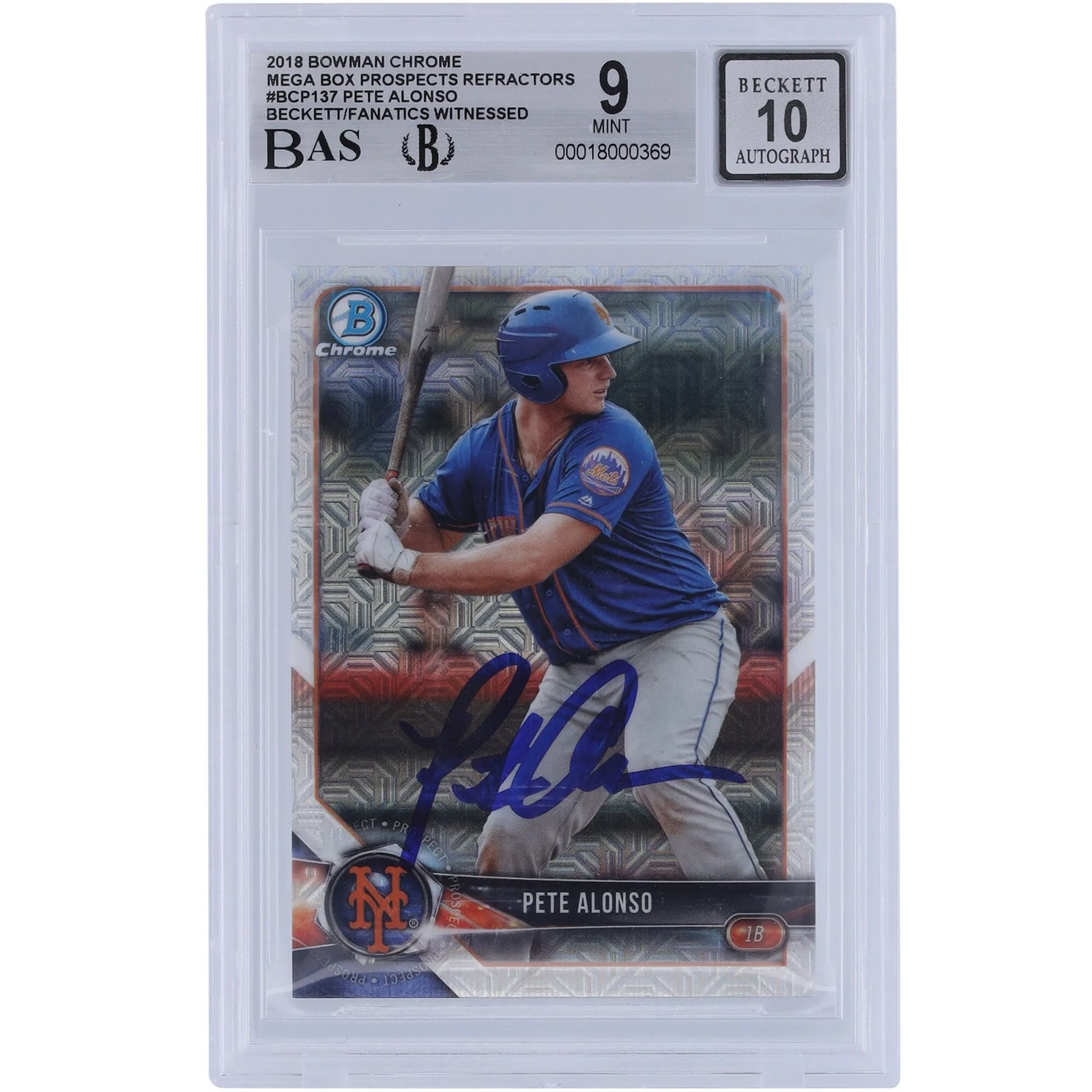 Pete Alonso Signed 2018 Bowman Chrome Prospects Refractor #BCP137 | Graded 9