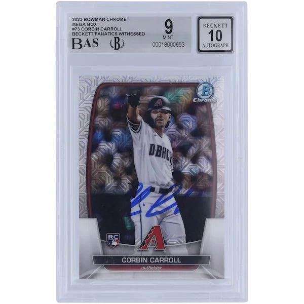 Corbin Carroll Signed 2023 Bowman Chrome Rookie #73 Card | Graded 9