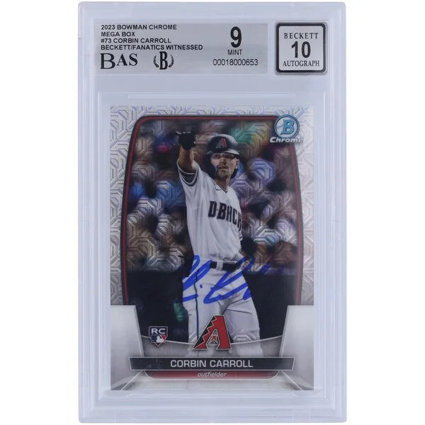 Corbin Carroll Signed 2023 Bowman Chrome Rookie #73 Card | Graded 9
