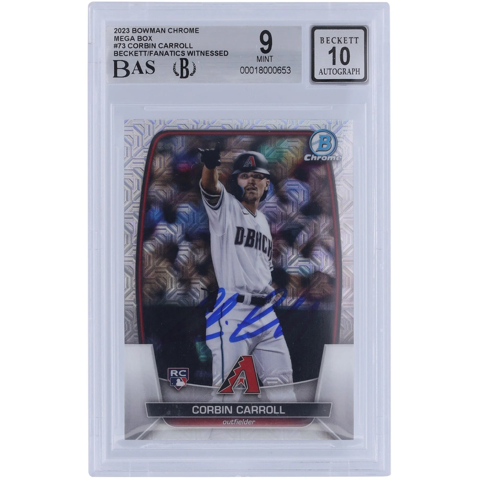 Corbin Carroll Signed 2023 Bowman Chrome Rookie #73 Card | Graded 9