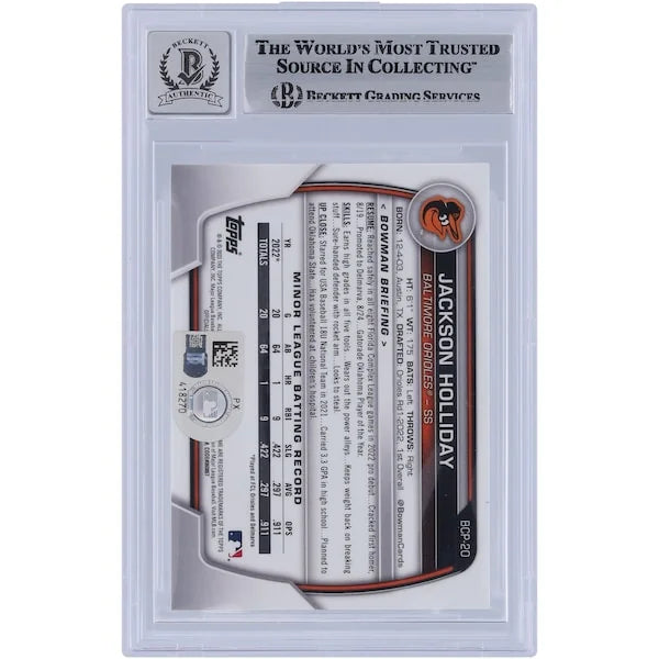 Jackson Holliday Signed 2023 Bowman Chrome Prospects Card | Graded 9