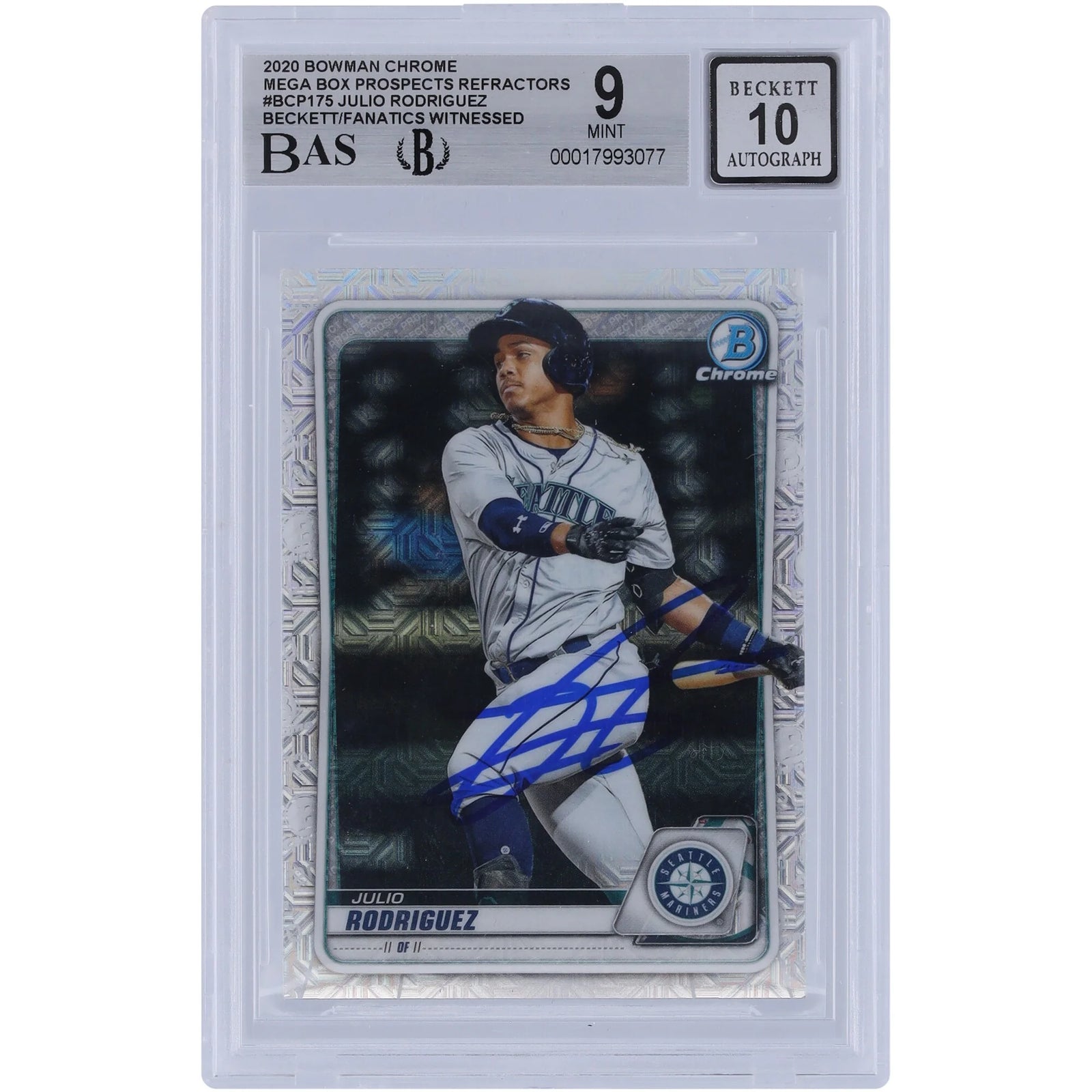 Julio Rodriguez Signed 2020 Bowman Chrome Prospects Refractor #BCP-175 | Graded 9