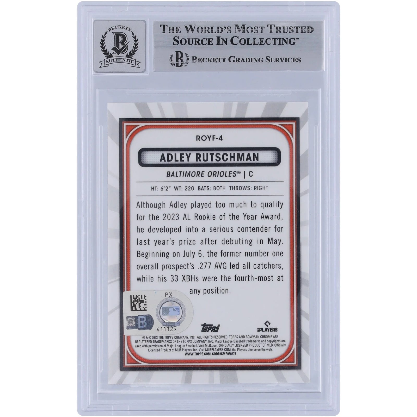 Adley Rutschman Signed 2023 Bowman Chrome ROTY Favorites Rookie Card | Graded 9
