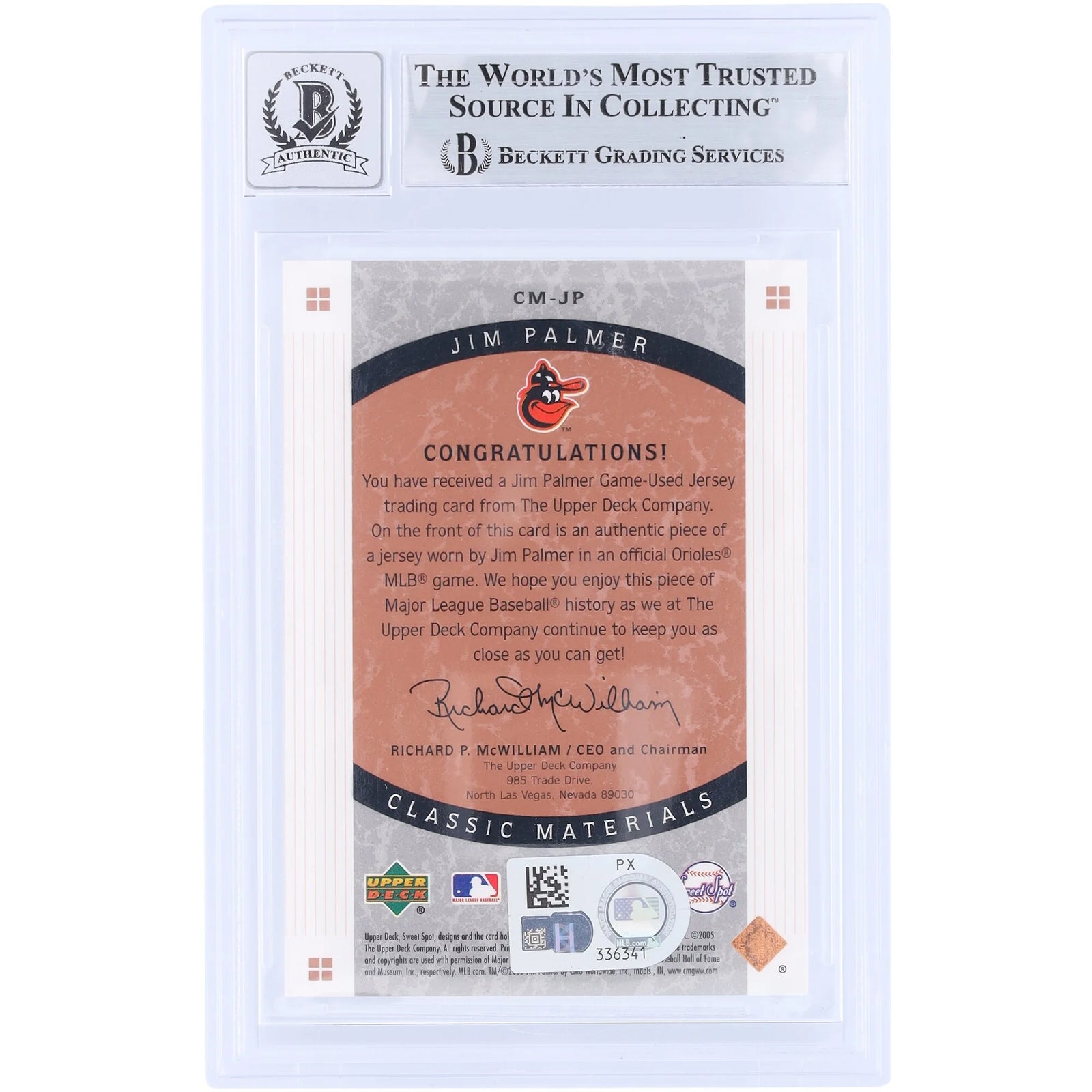 Jim Palmer Signed 2005 Upper Deck Sweet Spot Card | Beckett Graded 9