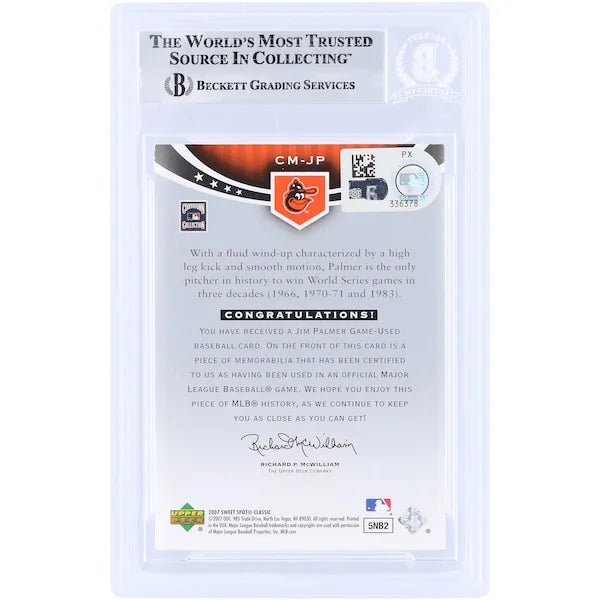 Jim Palmer Signed 2007 Upper Deck Sweet Spot Classic Card | HOF 90 Inscription