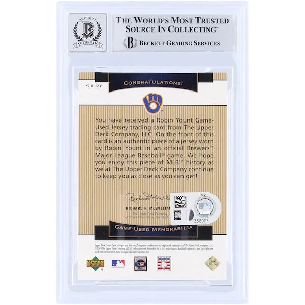 Robin Yount Signed 2003 Upper Deck Sweet Spot Classic Card | Beckett Graded 10
