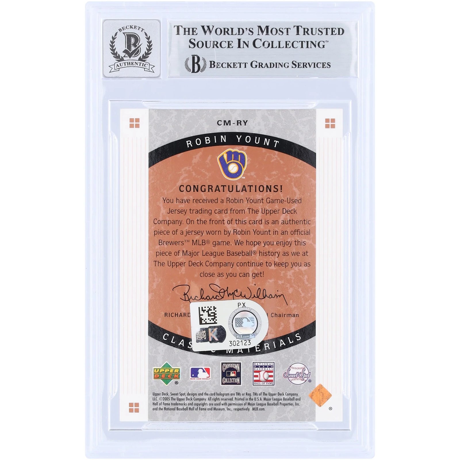 Robin Yount Signed 2005 Upper Deck Sweet Spot Classic Card | Graded 10