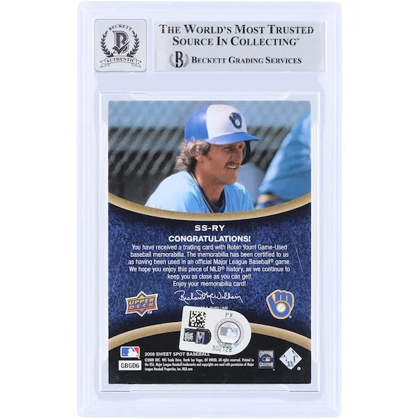 Robin Yount Signed 2008 Upper Deck Sweet Spot Relic Card | Beckett 10