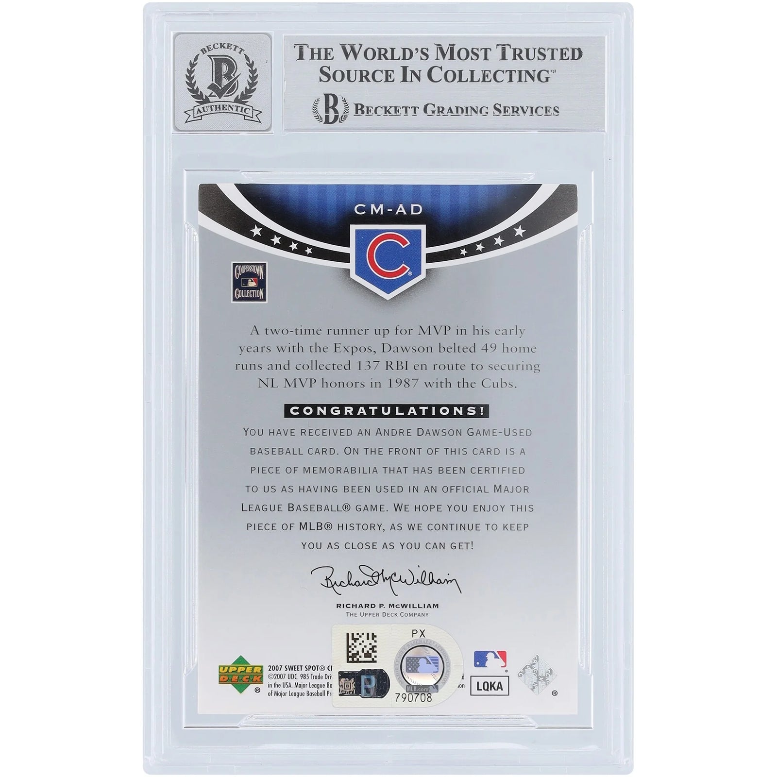 Andre Dawson Signed 2007 Upper Deck Sweet Spot Classic Card | Graded 10