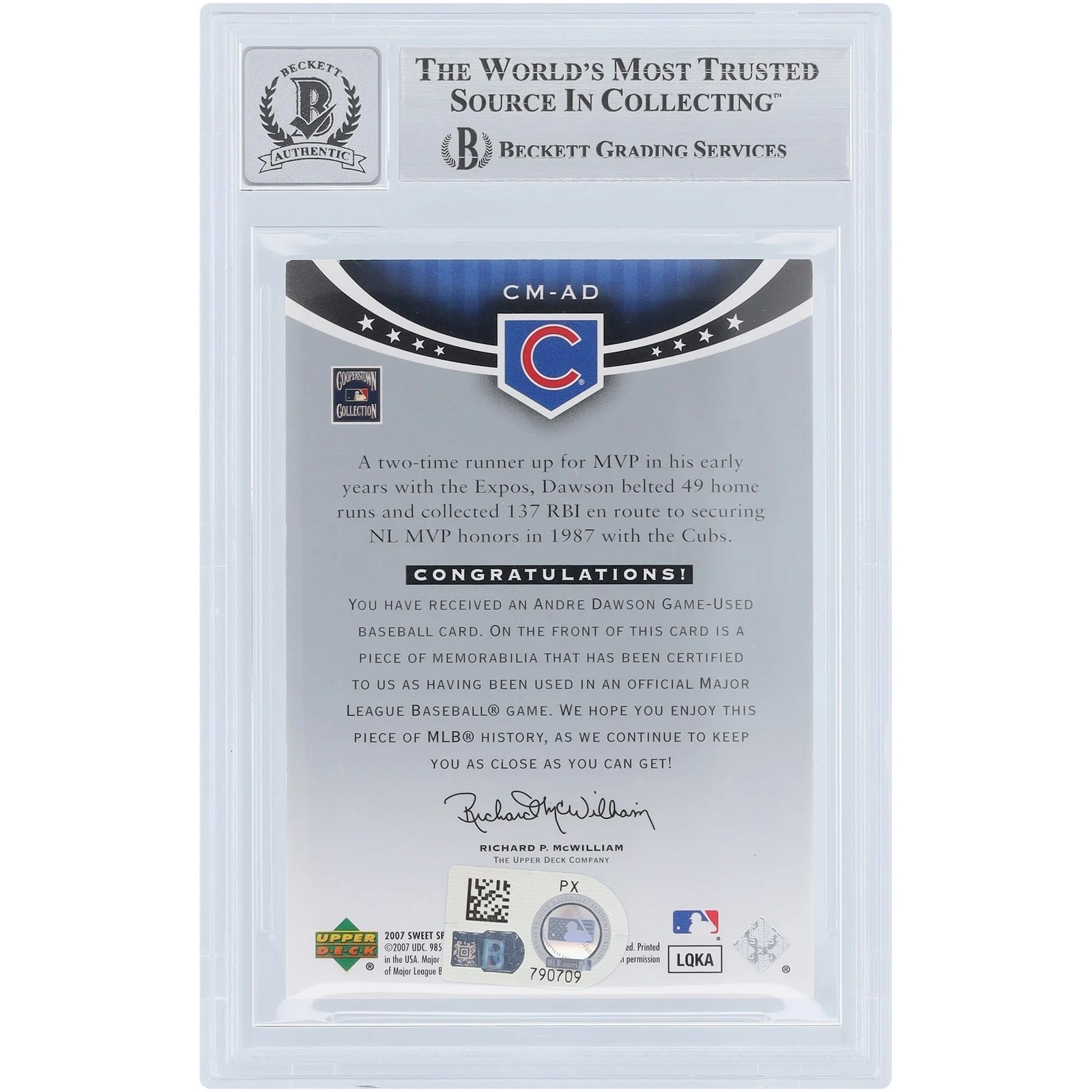 Andre Dawson Signed 2007 Upper Deck Sweet Spot Classic Card | Beckett Authenticated