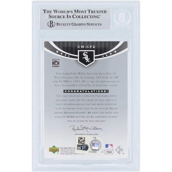 Carlton Fisk Chicago White Sox Autographed 2007 Upper Deck Sweet Spot Classic GU Relic #CM-CF2 Beckett Fanatics Witnessed Authenticated Card - F3