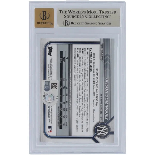 Jasson Dominguez Signed 2022 Bowman Chrome Card | BGS 9.5 Yankees