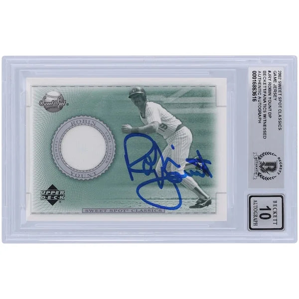 Robin Yount Signed 2002 Upper Deck Sweet Spot Classic Jersey Relic Card | Beckett Grade 10