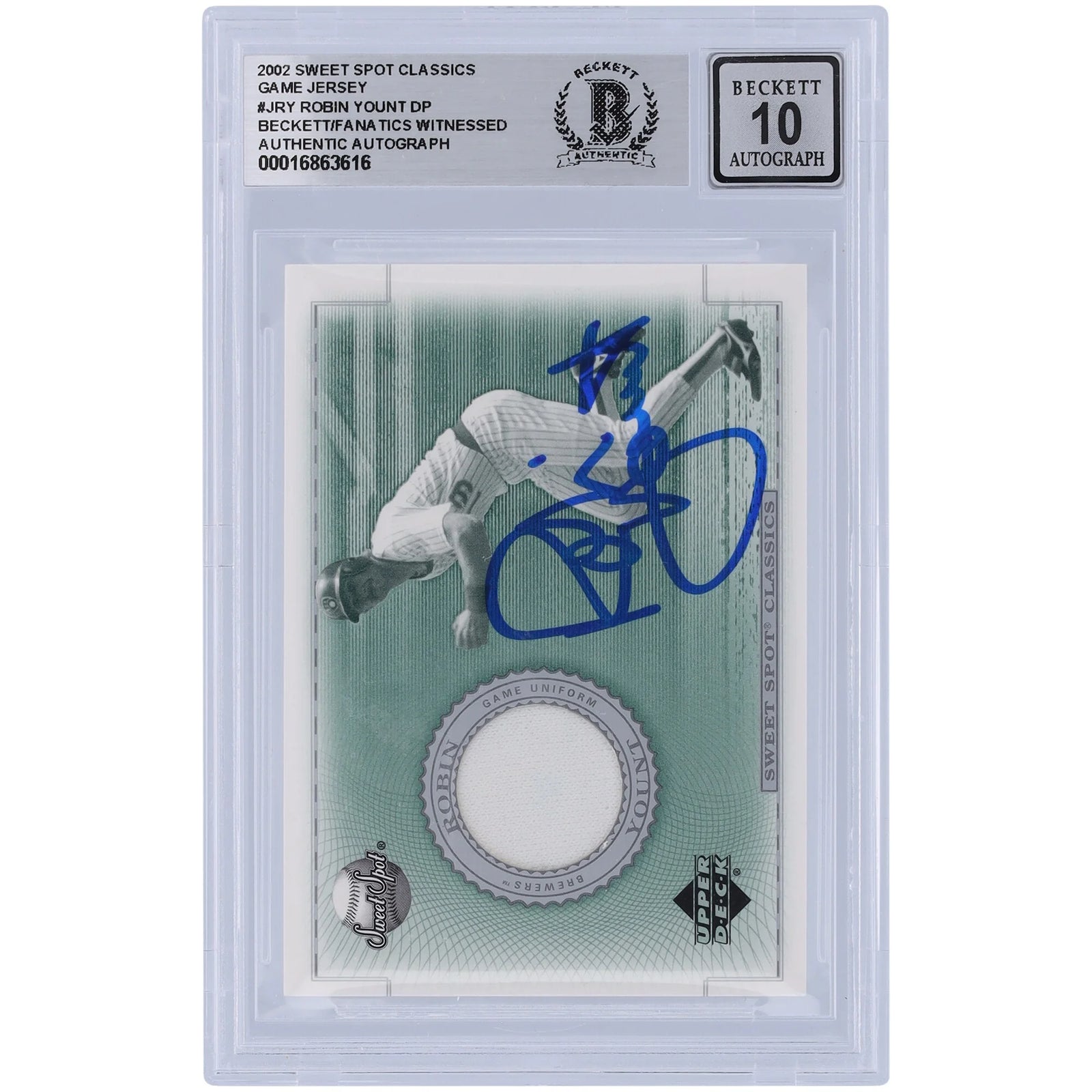 Robin Yount Signed 2002 Upper Deck Sweet Spot Classic Jersey Relic Card | Beckett Grade 10