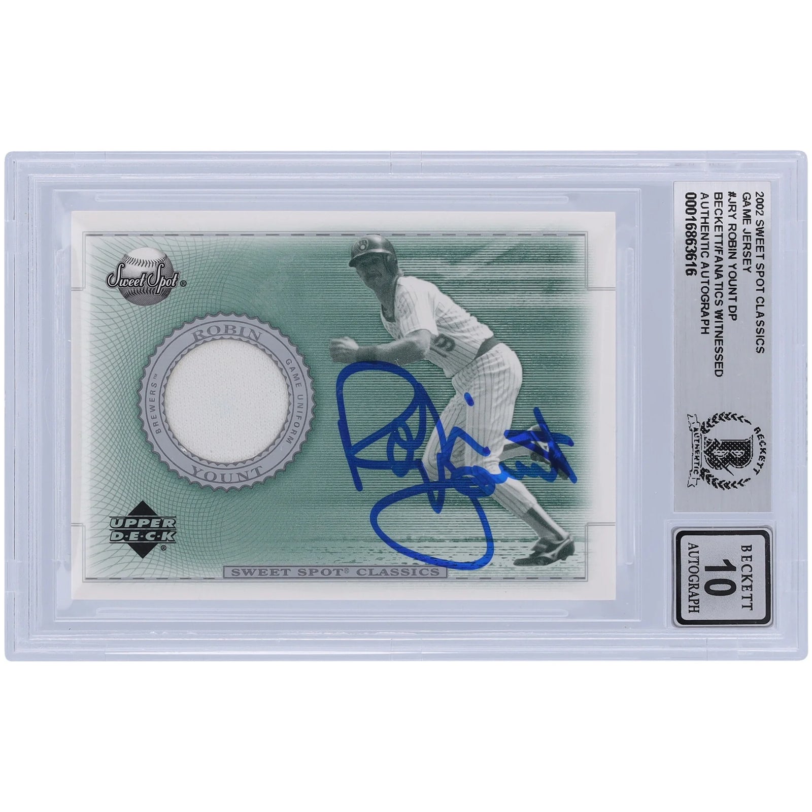 Robin Yount Signed 2002 Upper Deck Sweet Spot Classic Jersey Relic Card | Beckett Grade 10