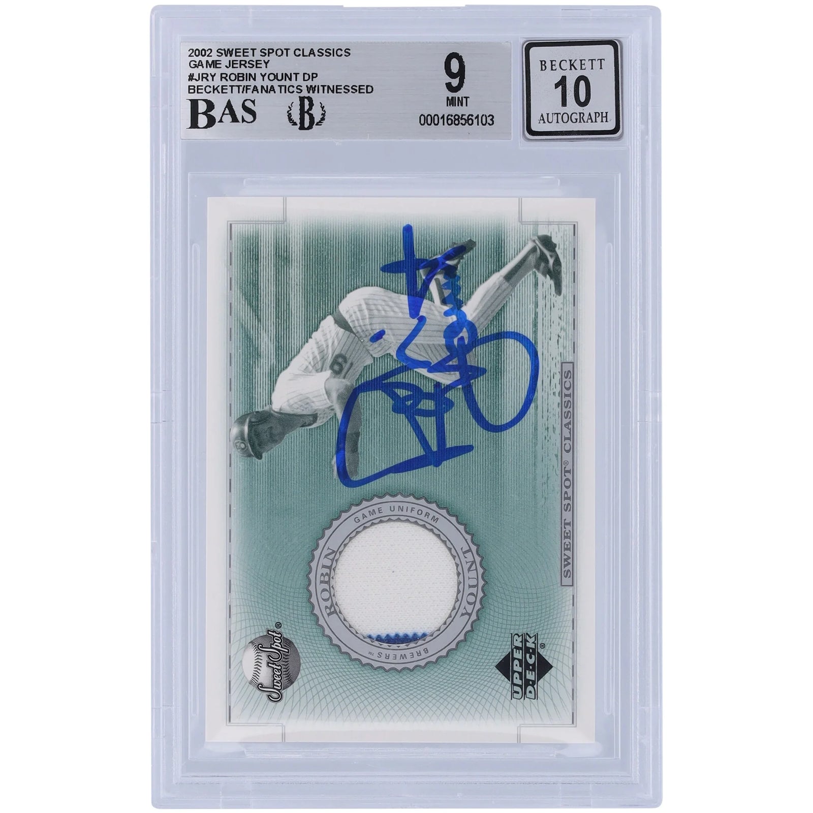 Robin Yount Signed 2002 Upper Deck Sweet Spot Jersey Relic Card | Beckett Graded 9