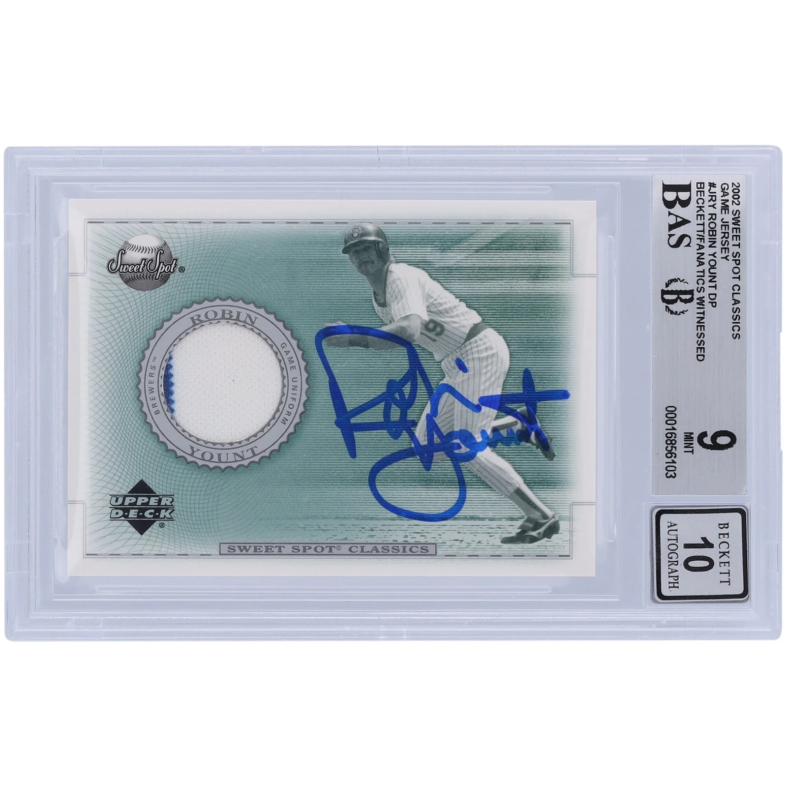 Robin Yount Signed 2002 Upper Deck Sweet Spot Jersey Relic Card | Beckett Graded 9