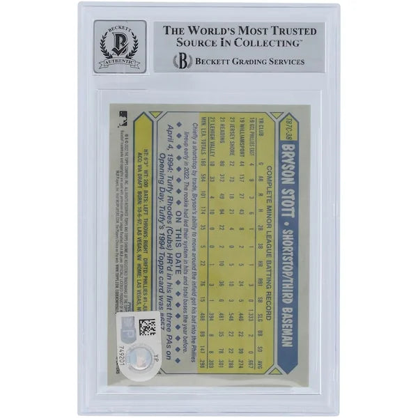 Bryson Stott Signed 2022 Topps Chrome Update '87 Topps Silver #T87C-38 | Beckett Authentic