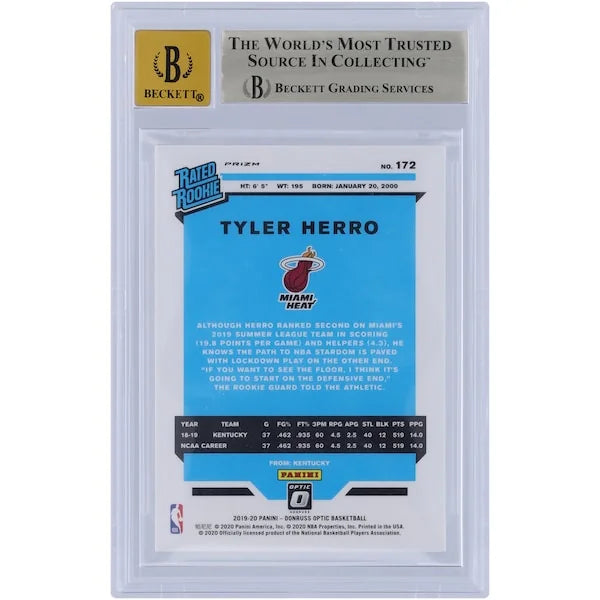 Tyler Herro Signed 2019-20 Panini Donruss Optic Rookie Card #172 | BGS 9.5