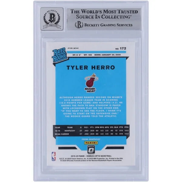 Tyler Herro Signed 2019-20 Panini Donruss Optic Rookie Card #172 | Heat