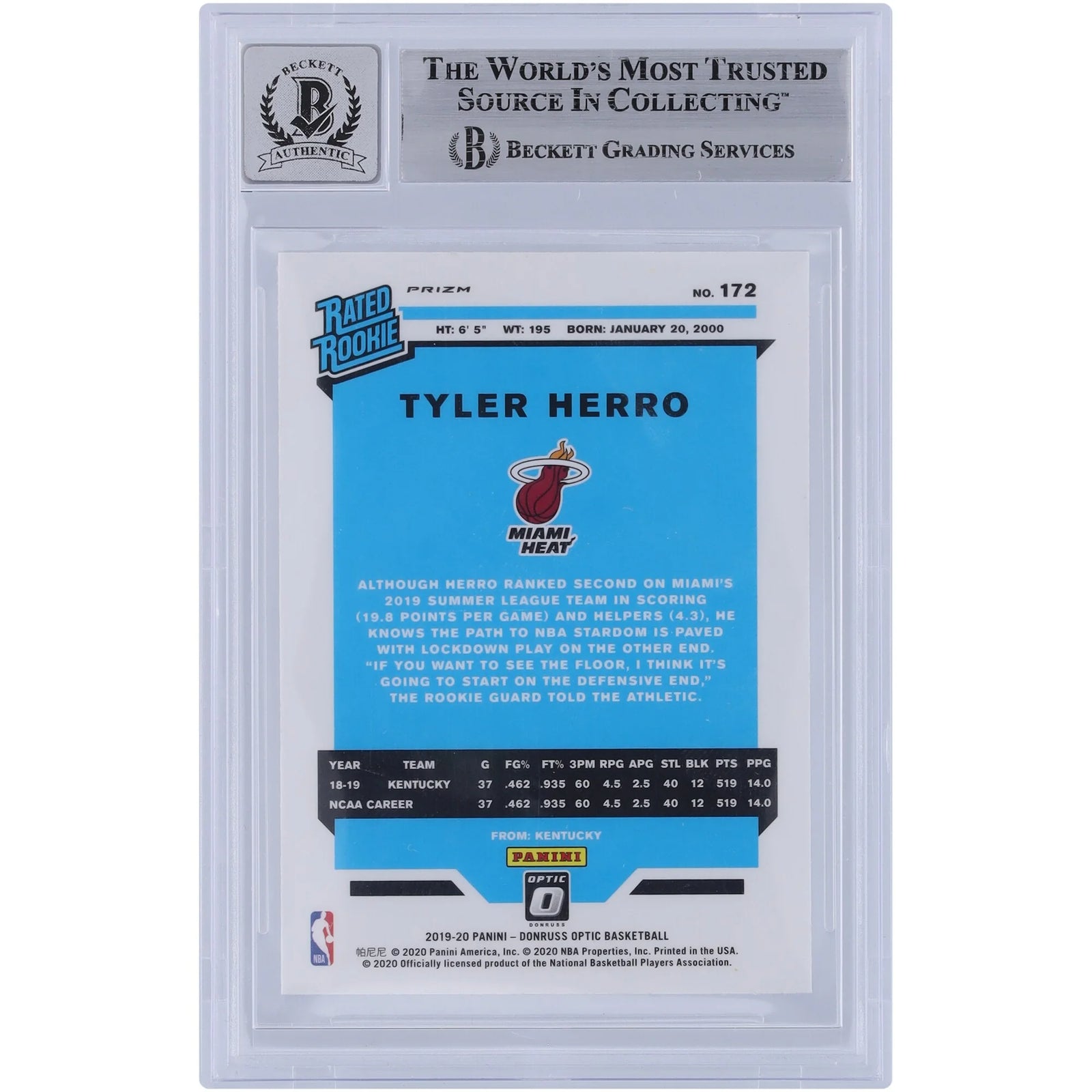 Tyler Herro Signed 2019-20 Panini Donruss Optic Rookie Card #172 | Heat