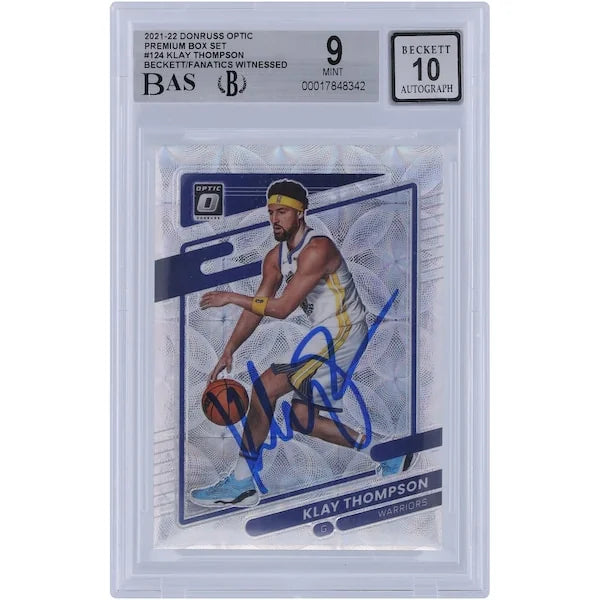 Klay Thompson Signed 2021-22 Panini Donruss Optic #124 Card | Beckett 9