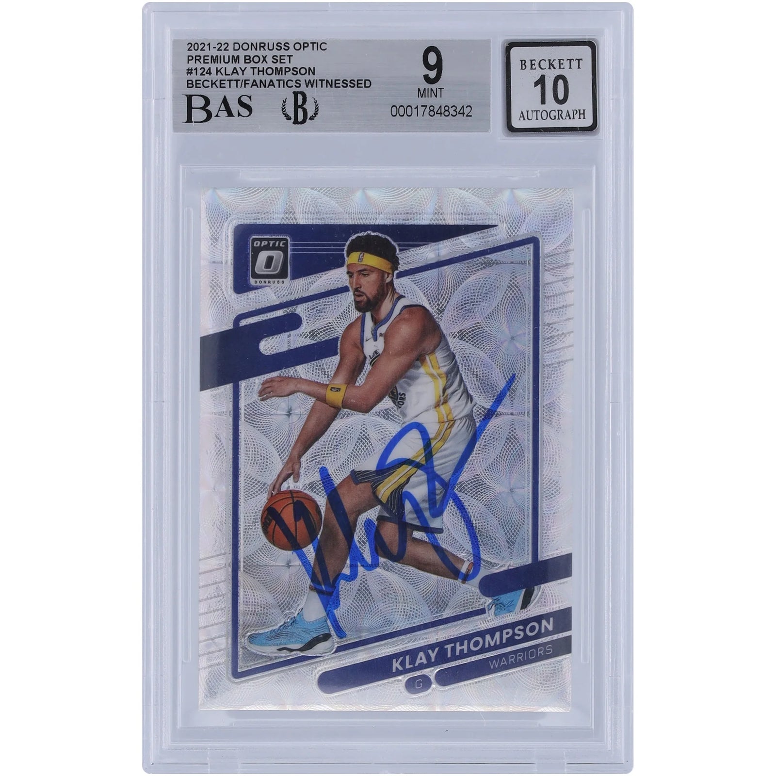 Klay Thompson Signed 2021-22 Panini Donruss Optic #124 Card | Beckett 9