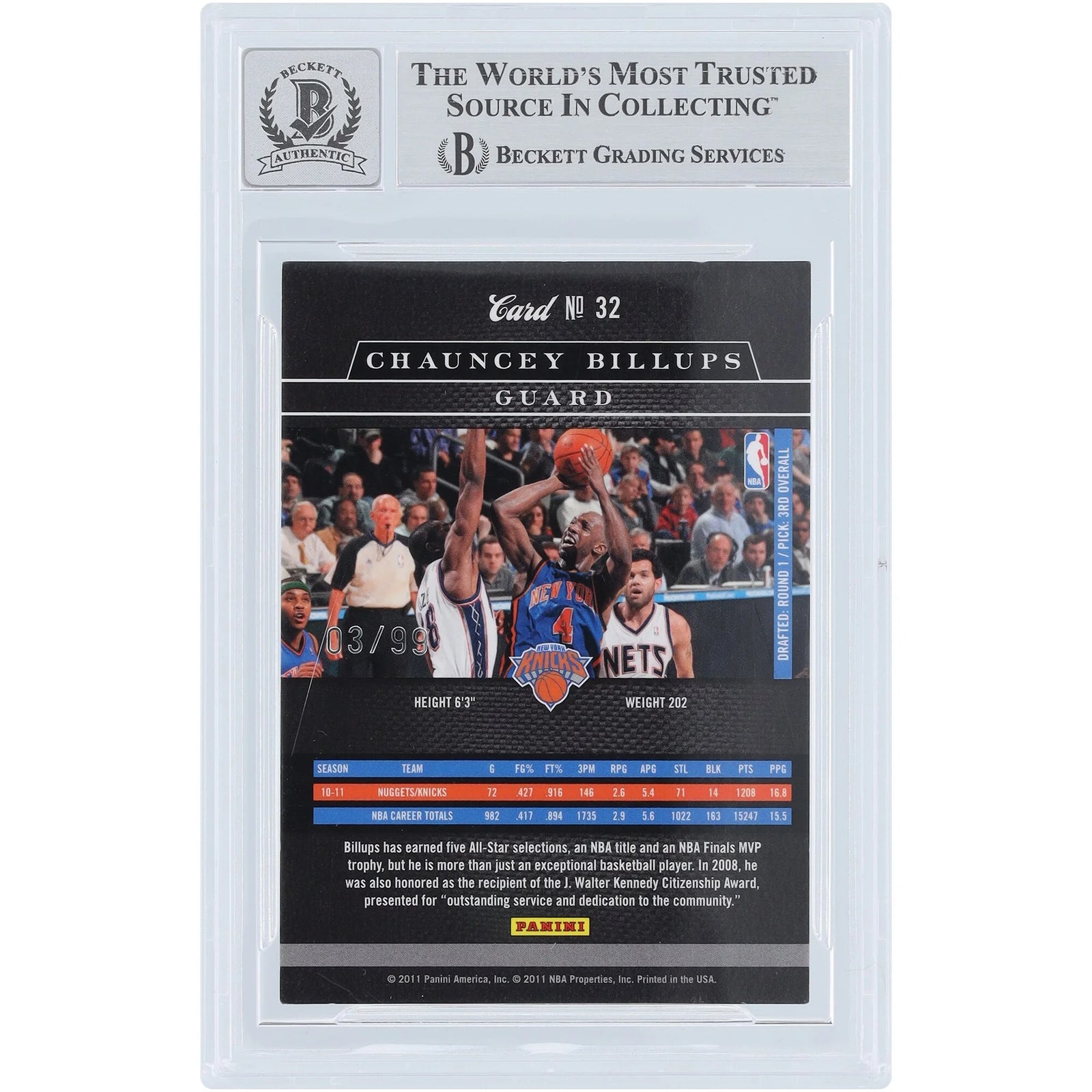 Chauncey Billups Signed 2010-11 Panini Elite Black Box Card #32 | Graded 10