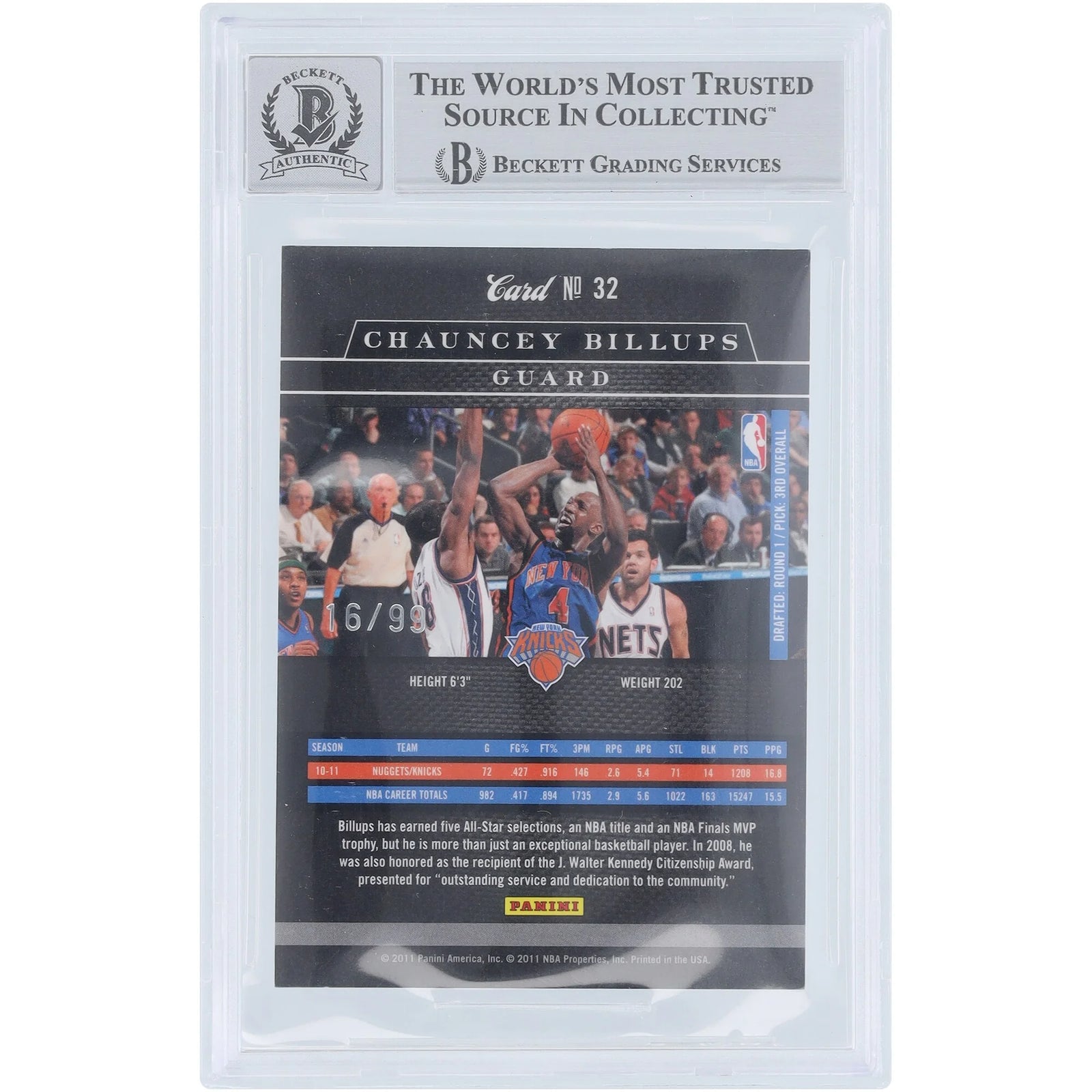 Chauncey Billups Signed 2010-11 Panini Elite Black Box Card #32 | Beckett Authenticated 9/