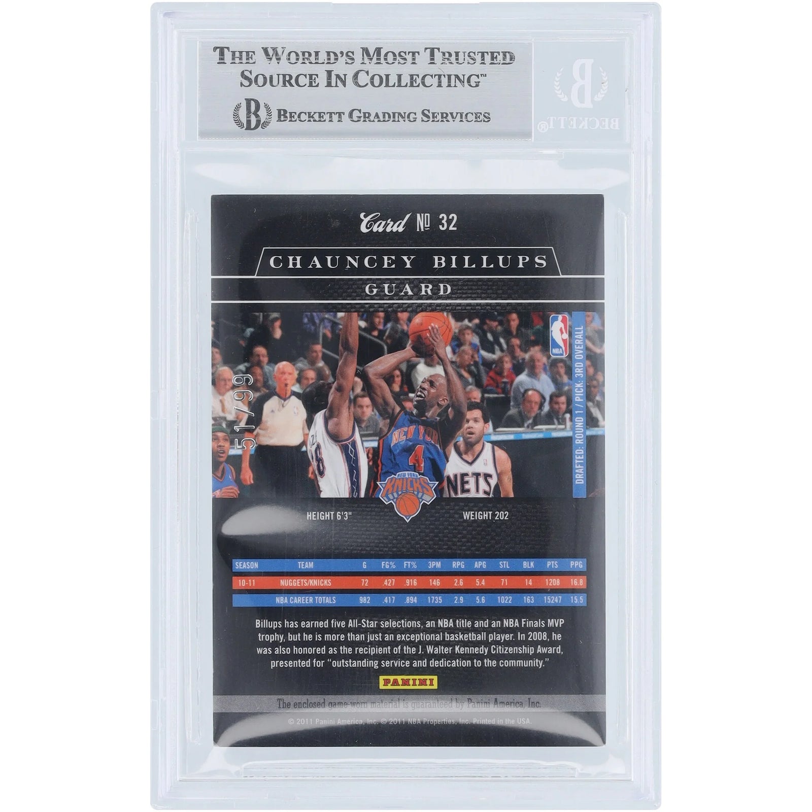 Chauncey Billups Signed 2010-11 Panini Elite Black Box Jersey Relic Card | #32 /99