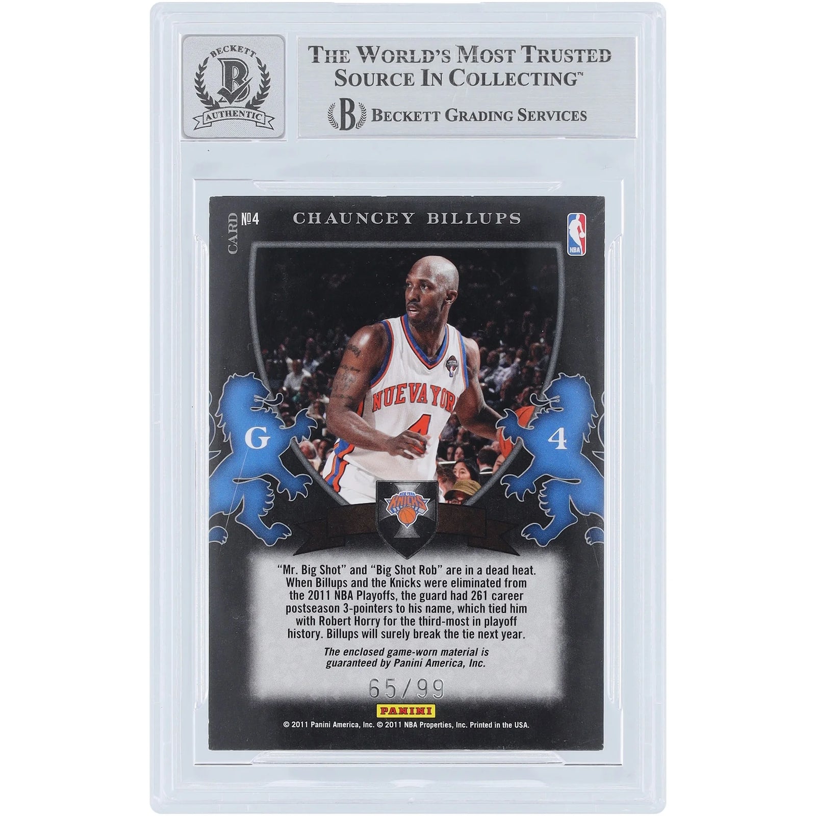 Chauncey Billups Signed 2010-11 Panini Elite #4 Card | Knicks Jersey Relic #/99