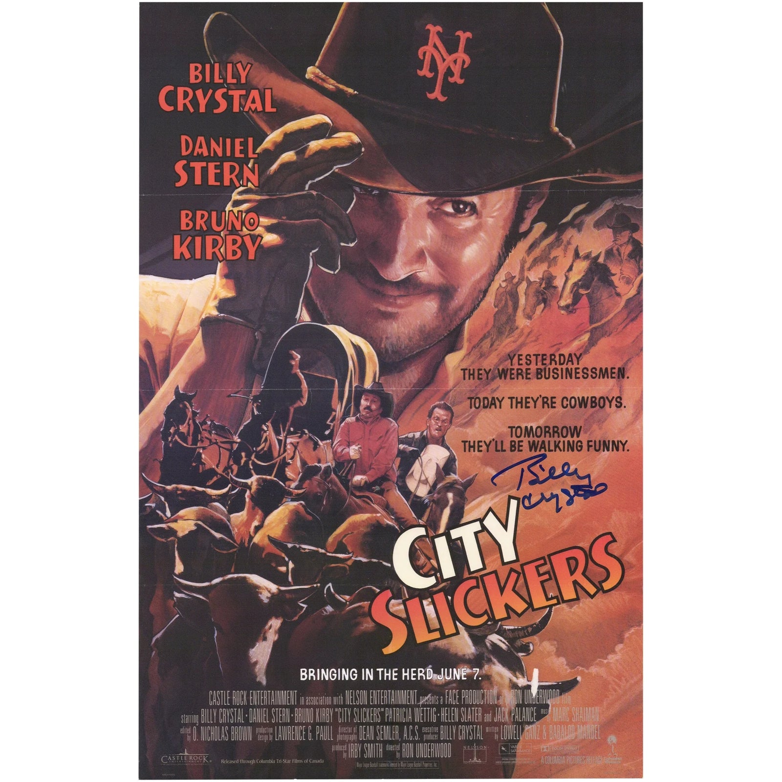 Billy Crystal Signed City Slickers 11 x 20 Movie Poster | Authenticated