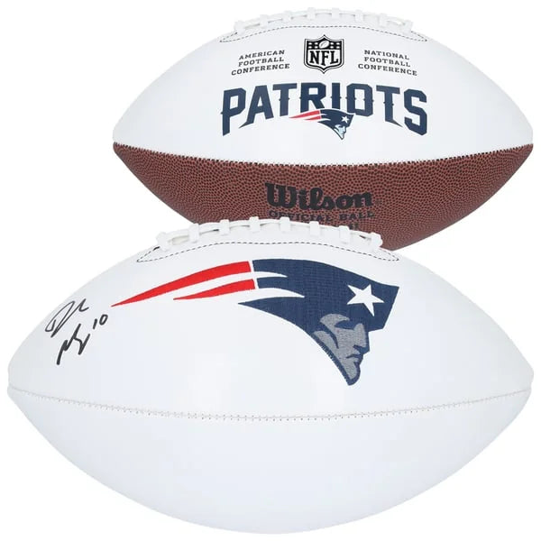 Drake Maye New England Patriots Autographed Wilson White Panel Football | WFTBLMA0346