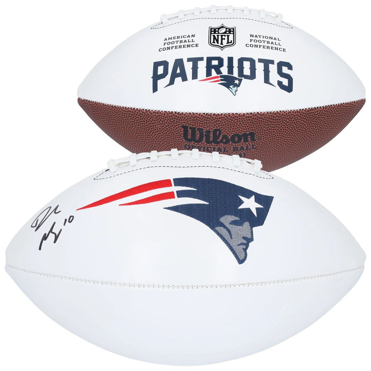 Drake Maye New England Patriots Autographed Wilson White Panel Football | WFTBLMA0346