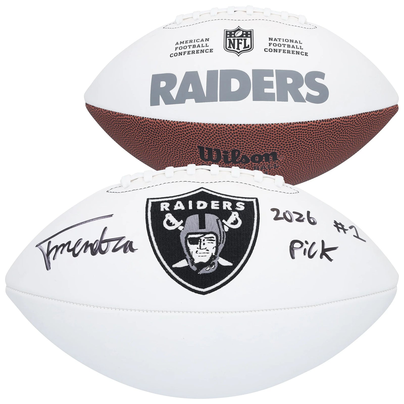 Fernando Mendoza Signed Raiders Football | 2026 #1 Pick Inscription
