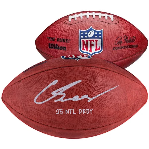 Carson Schwesinger Signed Wilson Duke Football | "25 NFL DROY" Inscription | WFTBLSC0002