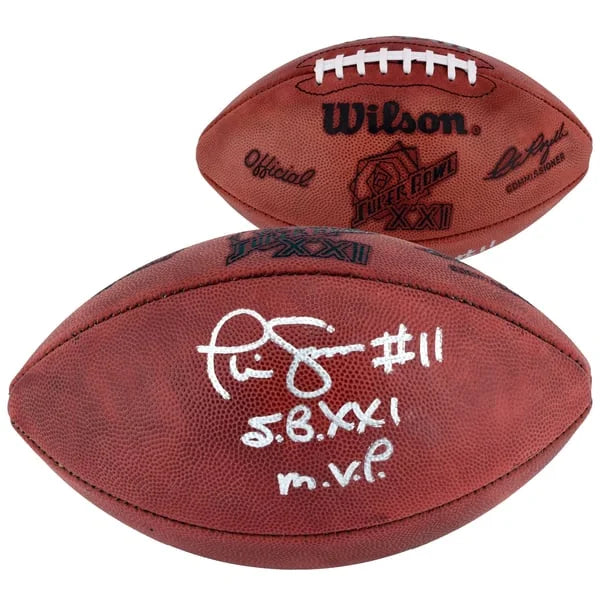 Phil Simms Signed Super Bowl XXI Football | SB XXI MVP Inscription