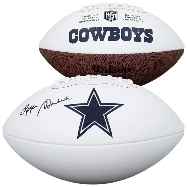 Roger Staubach Signed Dallas Cowboys Football | Wilson White Panel | WFTBLST0200