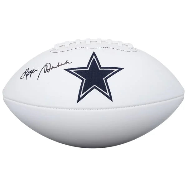 Roger Staubach Signed Dallas Cowboys Football | Wilson White Panel | WFTBLST0200