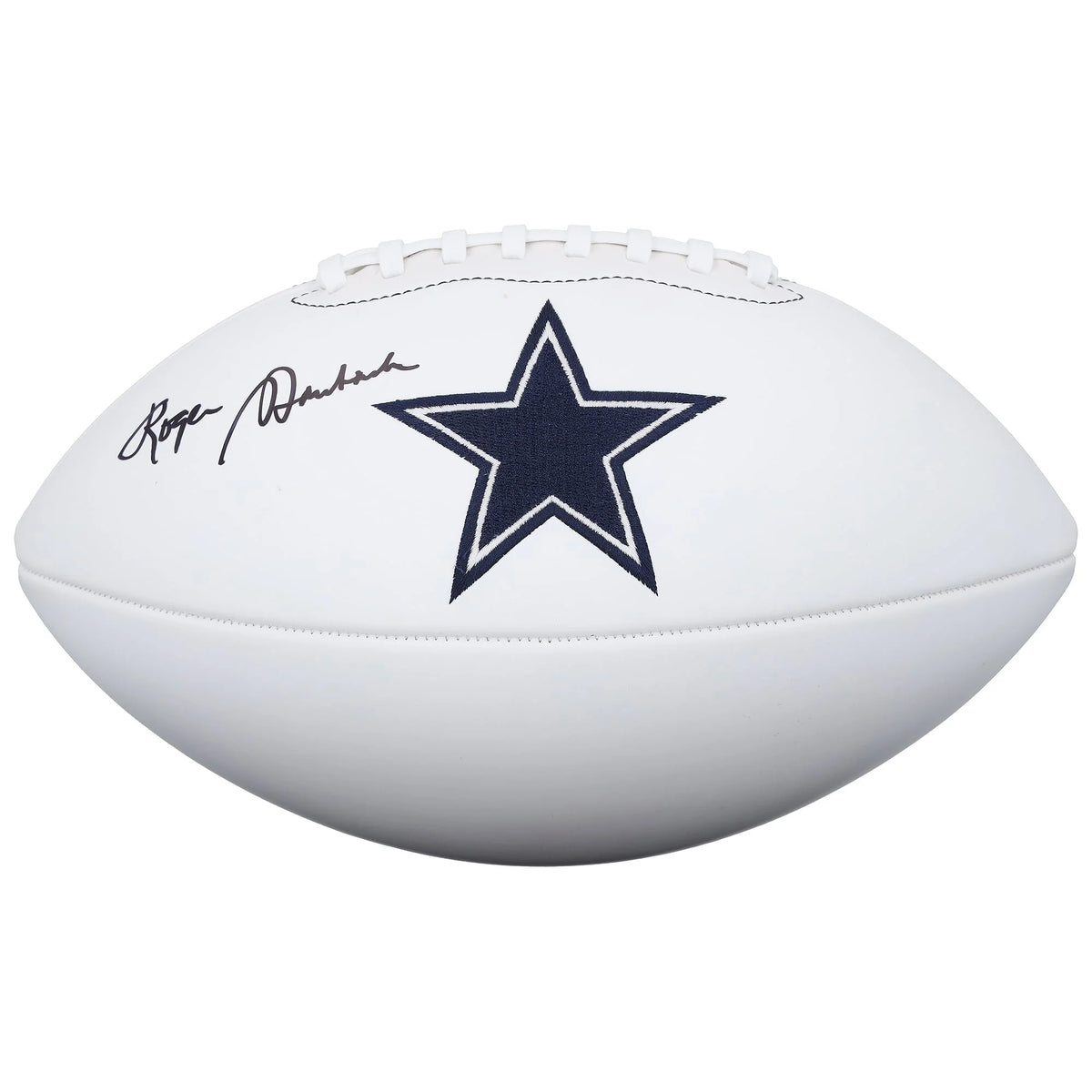 Roger Staubach Signed Dallas Cowboys Football | Wilson White Panel | WFTBLST0200