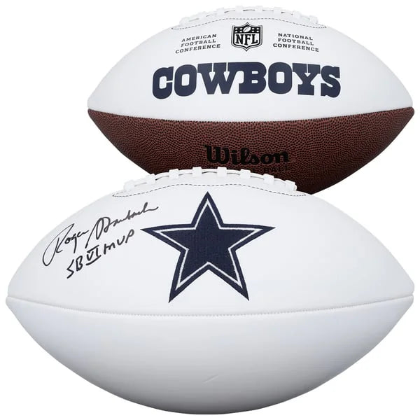 Roger Staubach Signed Dallas Cowboys Football | SB VI MVP Inscription | WFTBLST0201