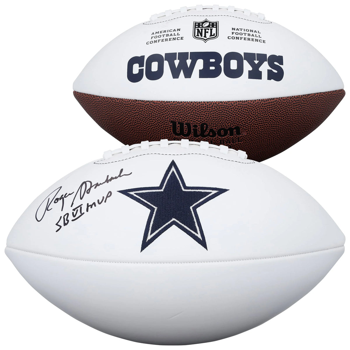 Roger Staubach Signed Dallas Cowboys Football | SB VI MVP Inscription | WFTBLST0201