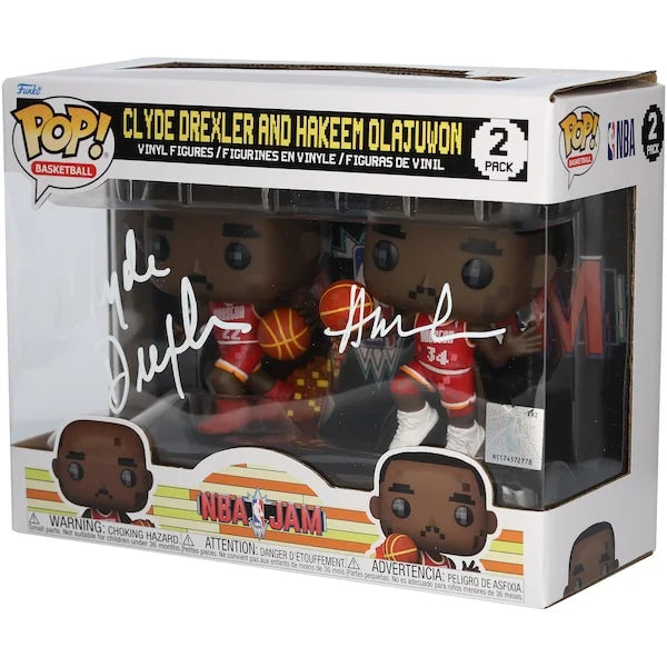 Clyde Drexler & Hakeem Olajuwon Signed Rockets Funko Pop | Authenticated