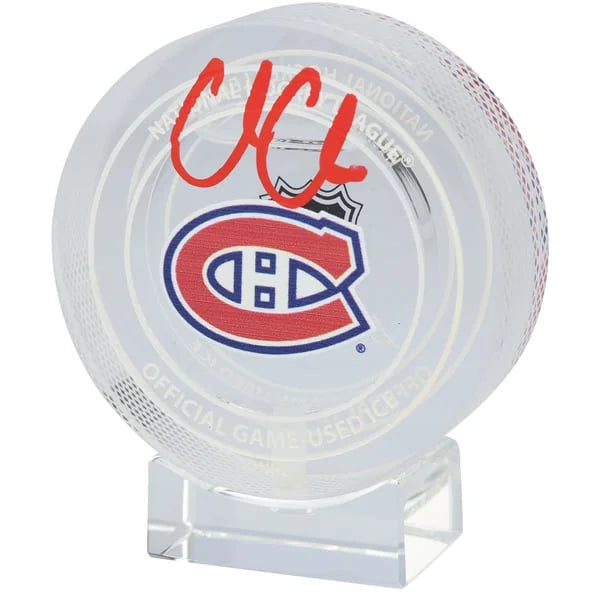 Cole Caufield Signed Crystal Puck | Game-Used Ice 2024-25