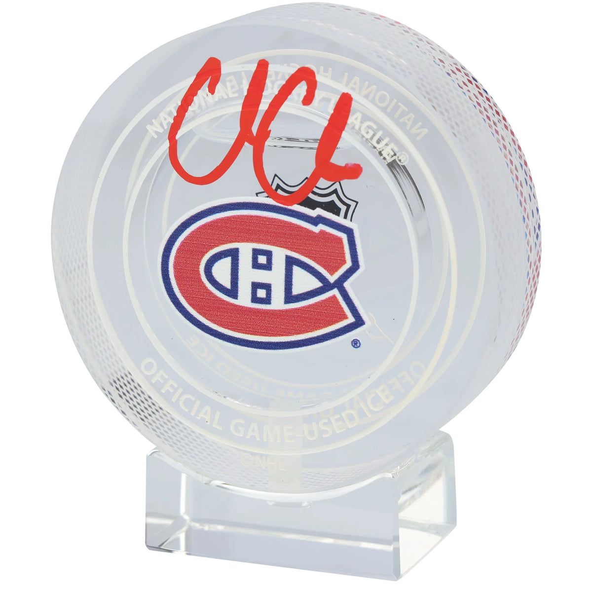 Cole Caufield Signed Crystal Puck | Game-Used Ice 2024-25