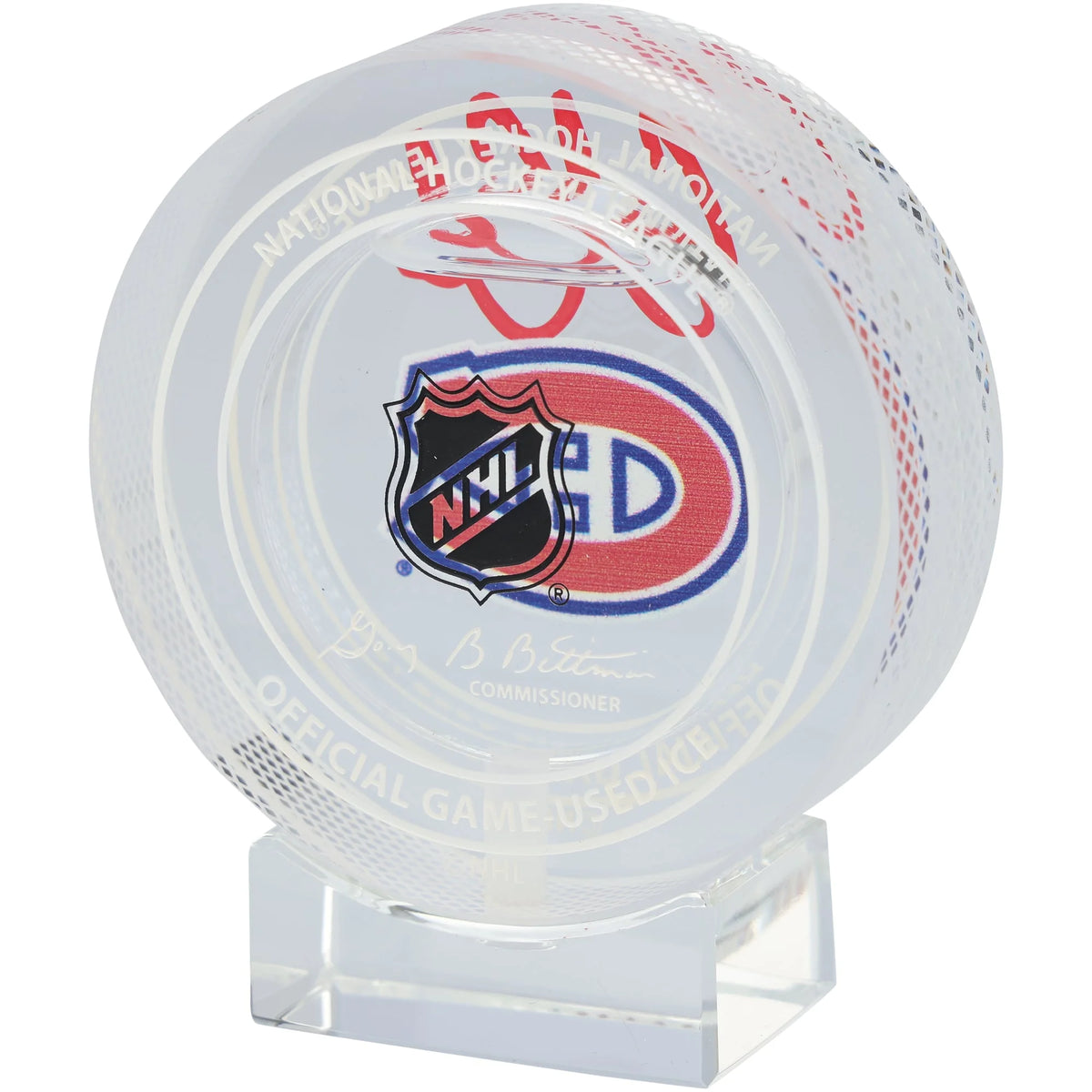 Cole Caufield Signed Crystal Puck | Game-Used Ice 2024-25