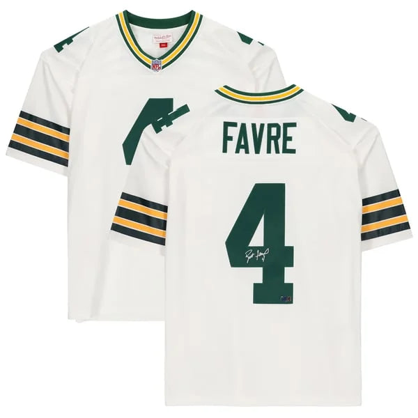 Brett Favre Signed Green Bay Packers Jersey | White Mitchell & Ness Replica | WJRSYFA0047