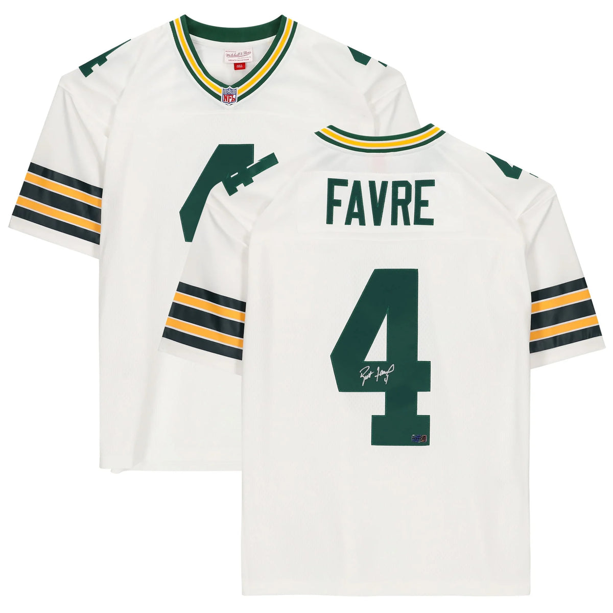 Brett Favre Signed Green Bay Packers Jersey | White Mitchell & Ness Replica | WJRSYFA0047