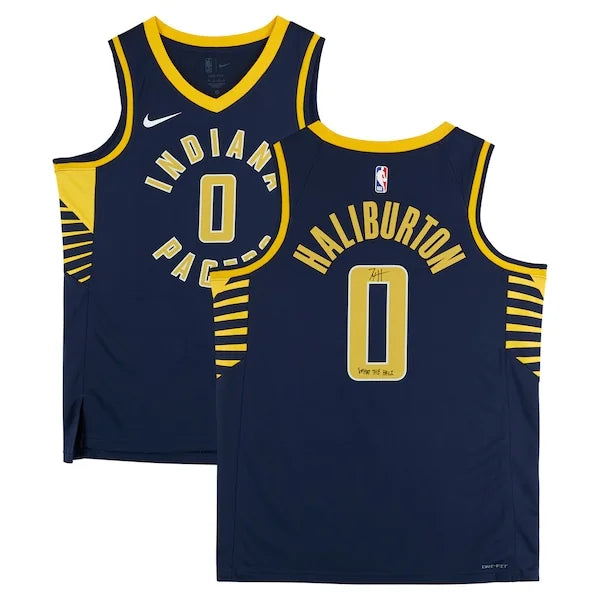Tyrese Haliburton Signed Indiana Pacers Navy Jersey | What the Hali Inscription