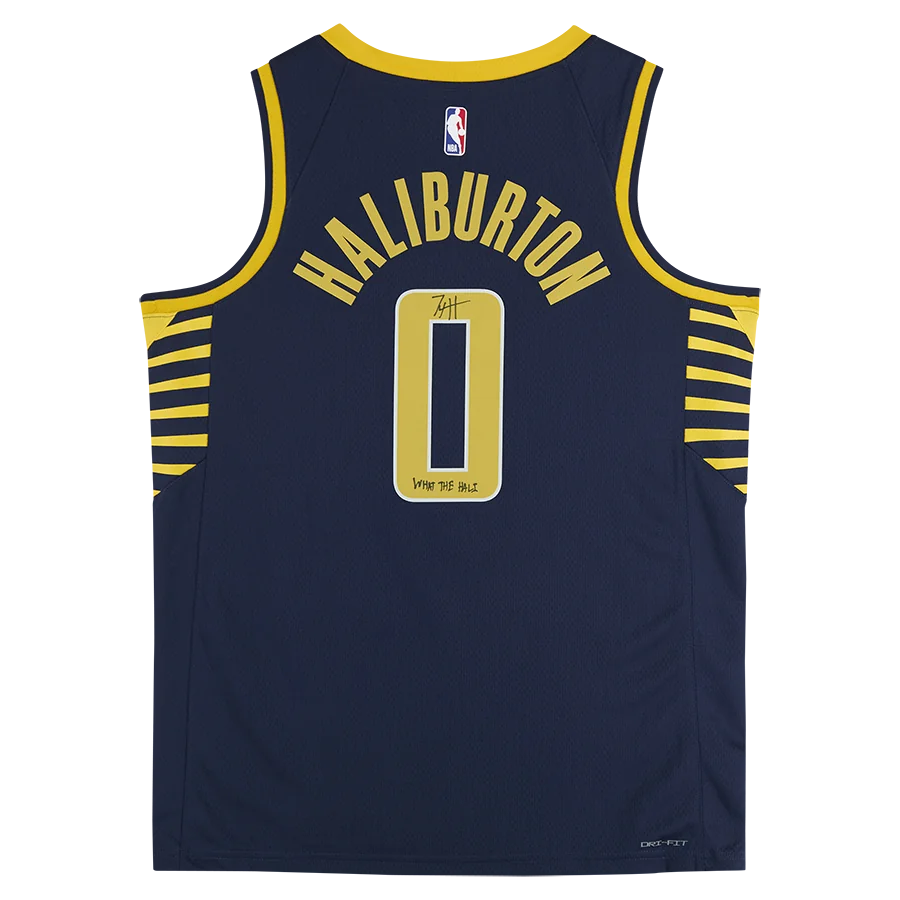 Tyrese Haliburton Signed Indiana Pacers Navy Jersey | What the Hali Inscription